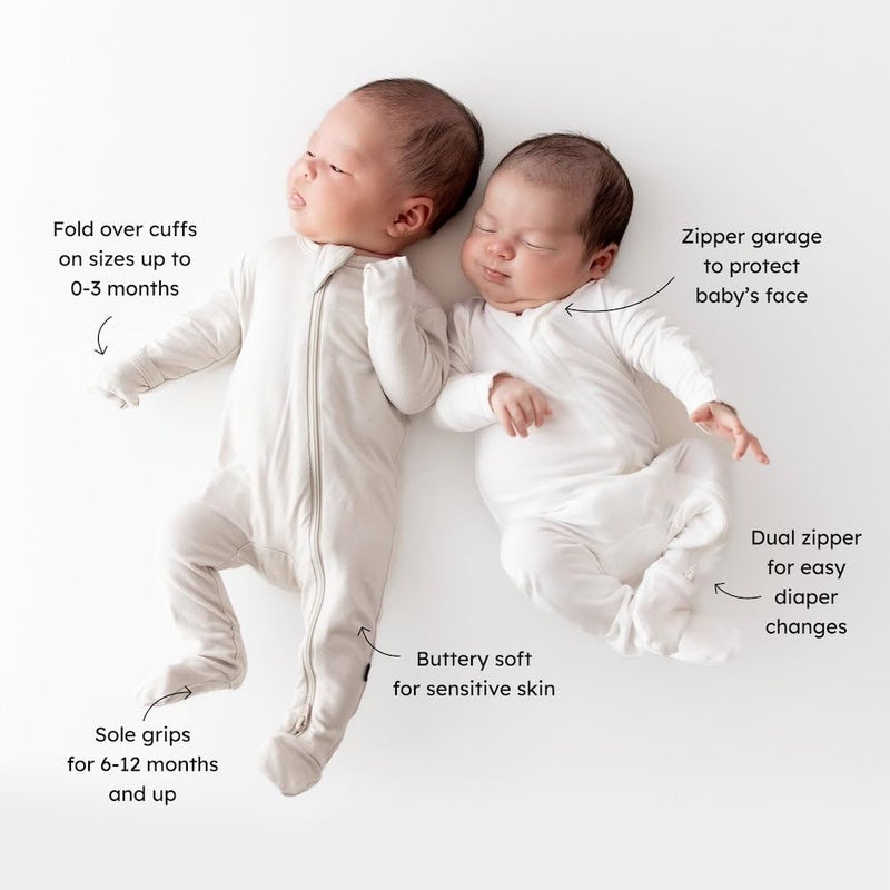 KYTE BABY Unisex Zipper Closure Footies, Rayon Made From Bamboo (6-12 Months, Oat) - Image 3